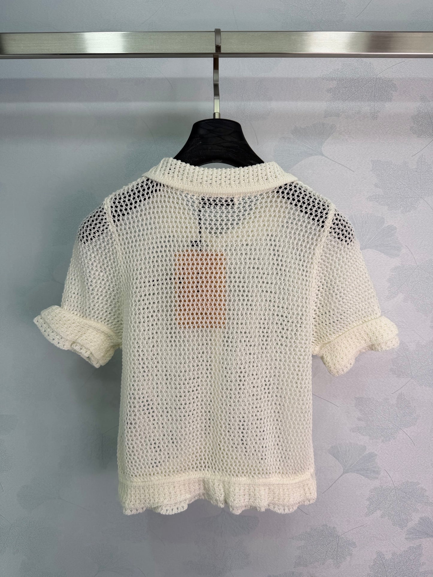 26SS NEUES weißes hohles Kurzarm-Strickoberteil