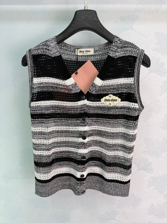 26SS NEW Striped Hollow Knitted Vest