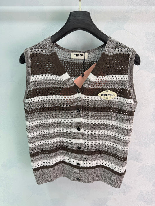 26SS NEW Striped Hollow Knitted Vest