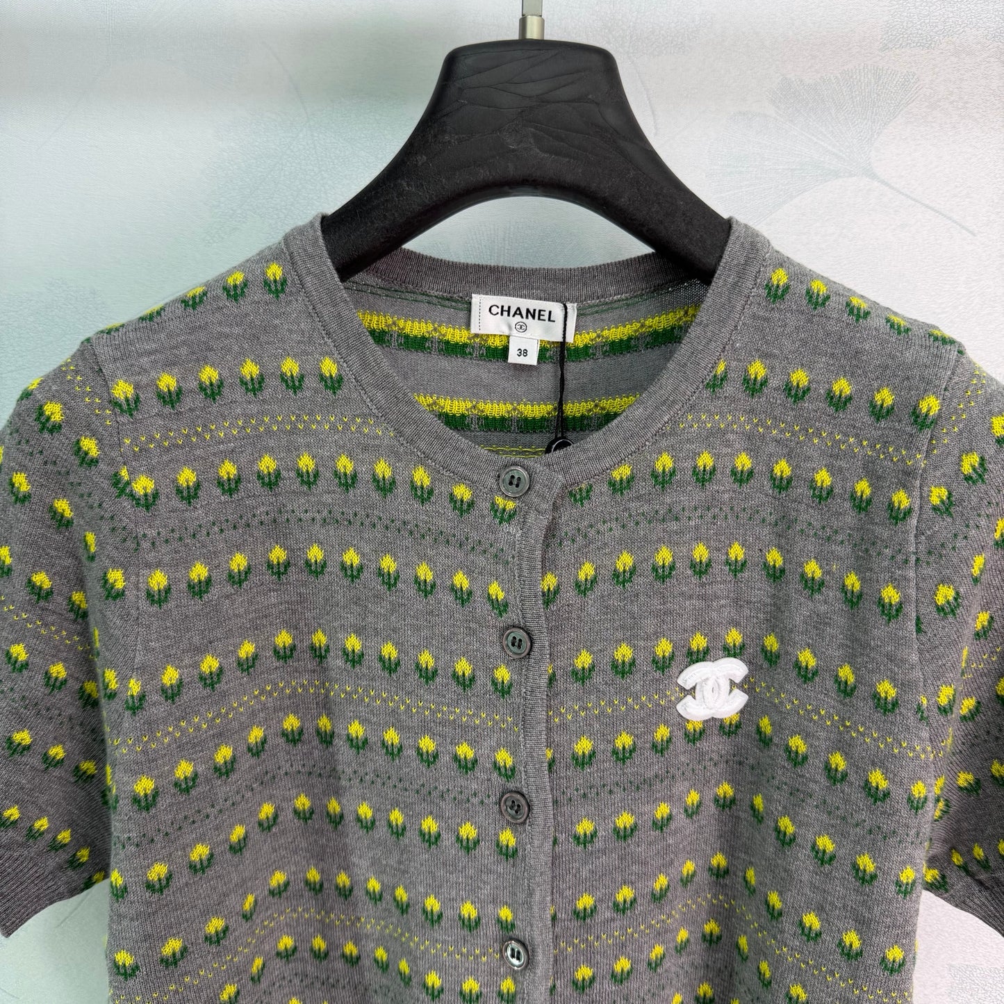 26SS NEU Kleiner Blumenstrick-Rundhals-Cardigan