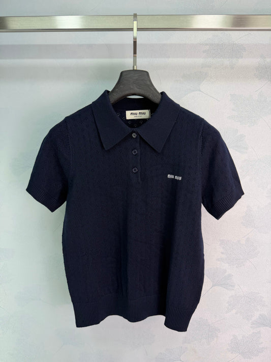 26SS NEUES Marineblaues Strick-Poloshirt