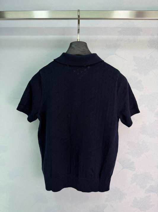 26SS NEUES Marineblaues Strick-Poloshirt
