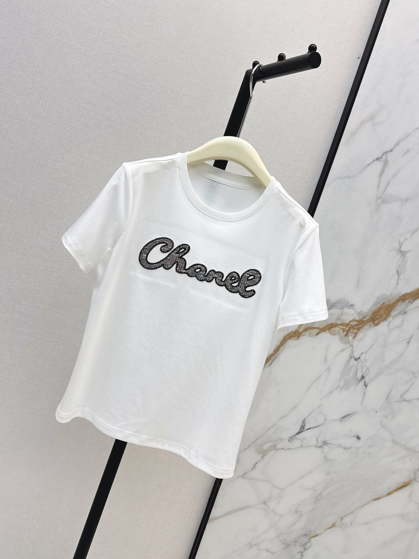 26SS NEW Xiaoxiangfeng Heavy Industry patchwork embroidered letters short-sleeved T-shirt