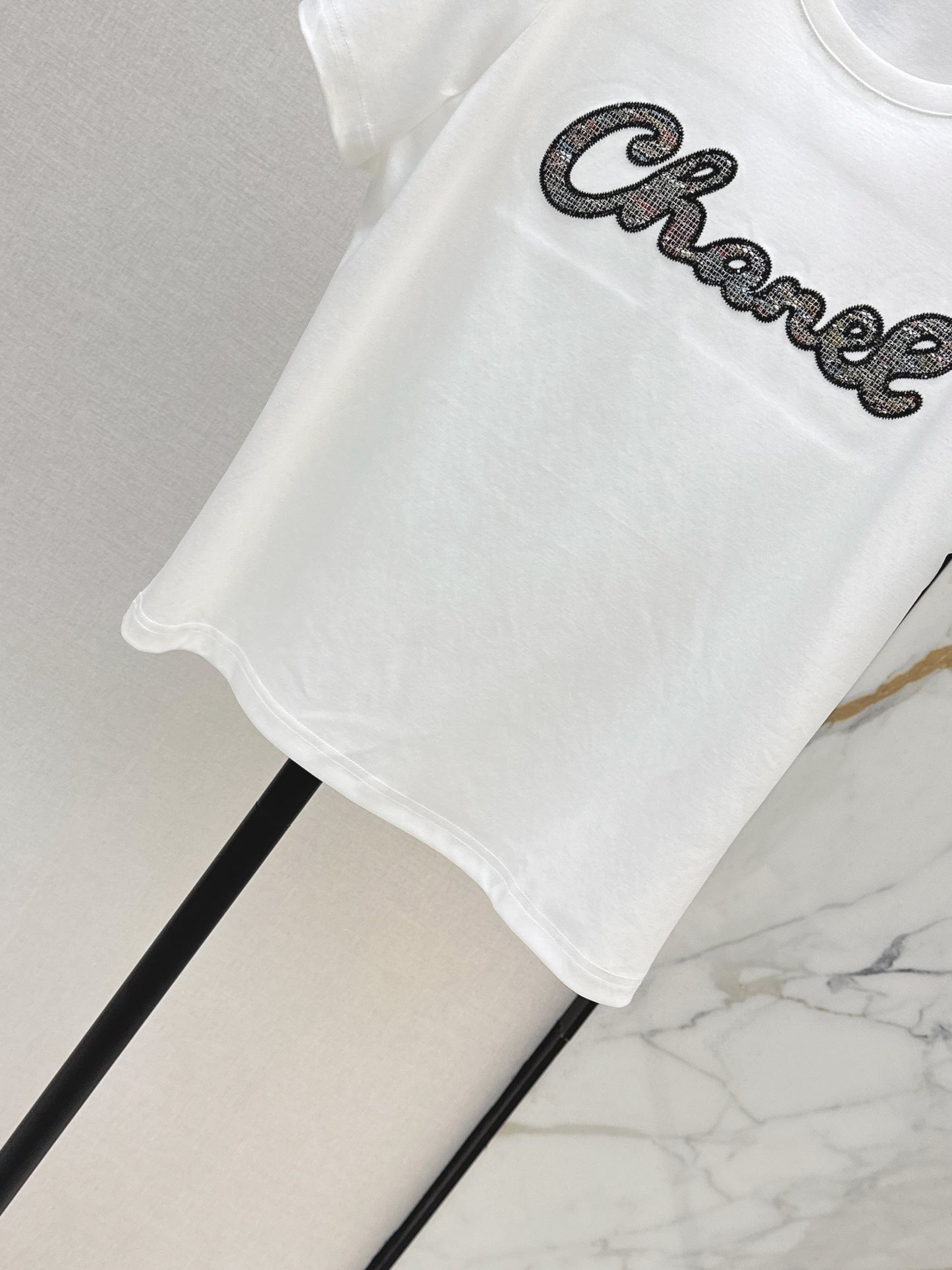 26SS NEW Xiaoxiangfeng Heavy Industry patchwork embroidered letters short-sleeved T-shirt