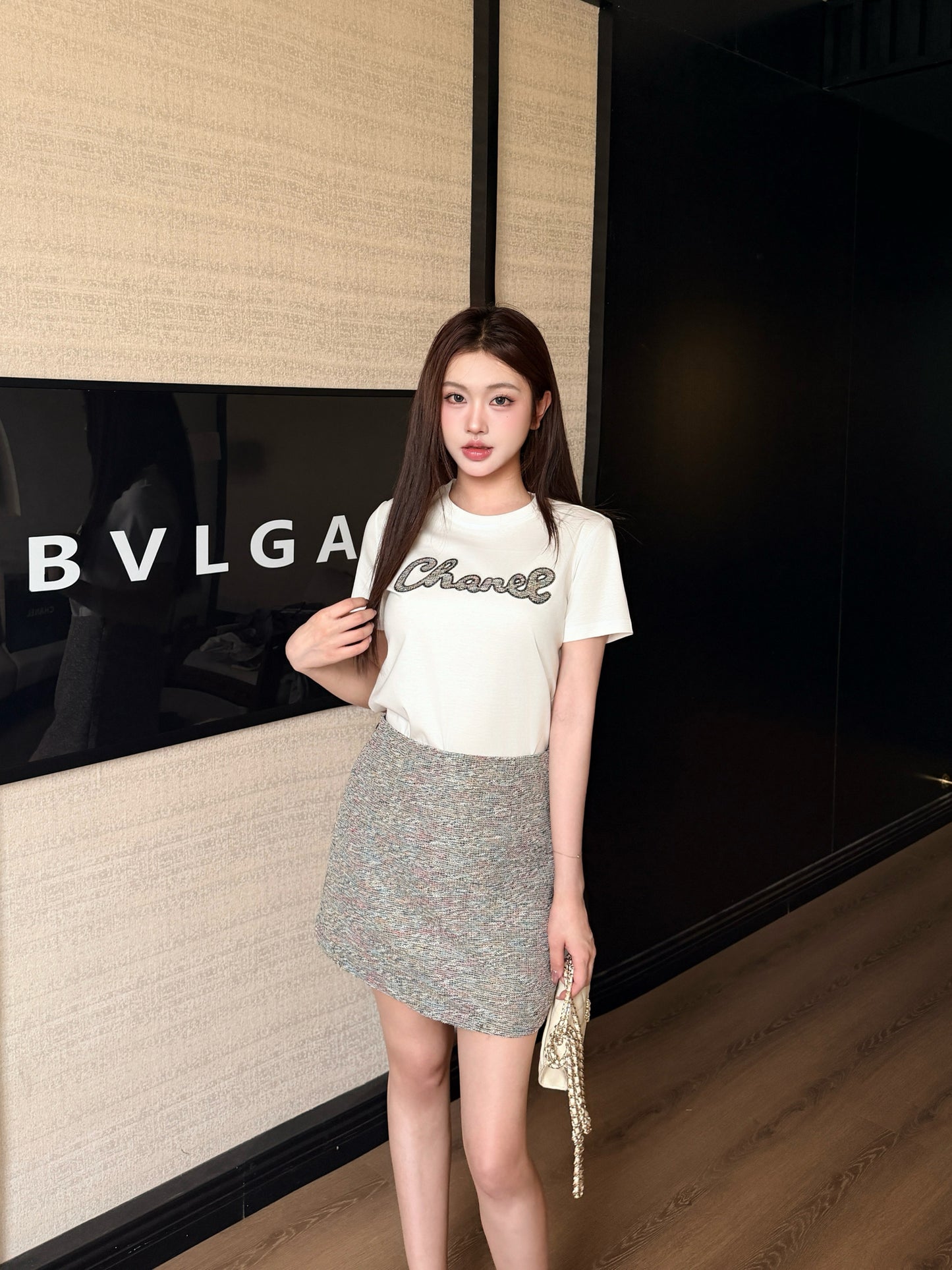 26SS NEW Xiaoxiangfeng Heavy Industry patchwork embroidered letters short-sleeved T-shirt
