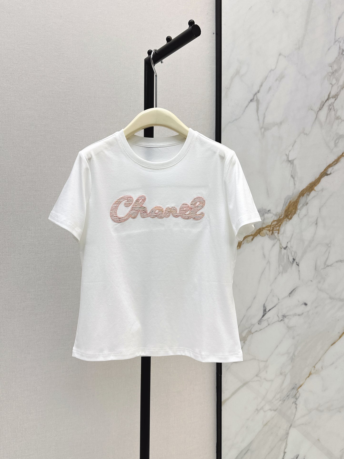 26SS NEW Xiaoxiangfeng Heavy Industry patchwork embroidered letters short-sleeved T-shirt