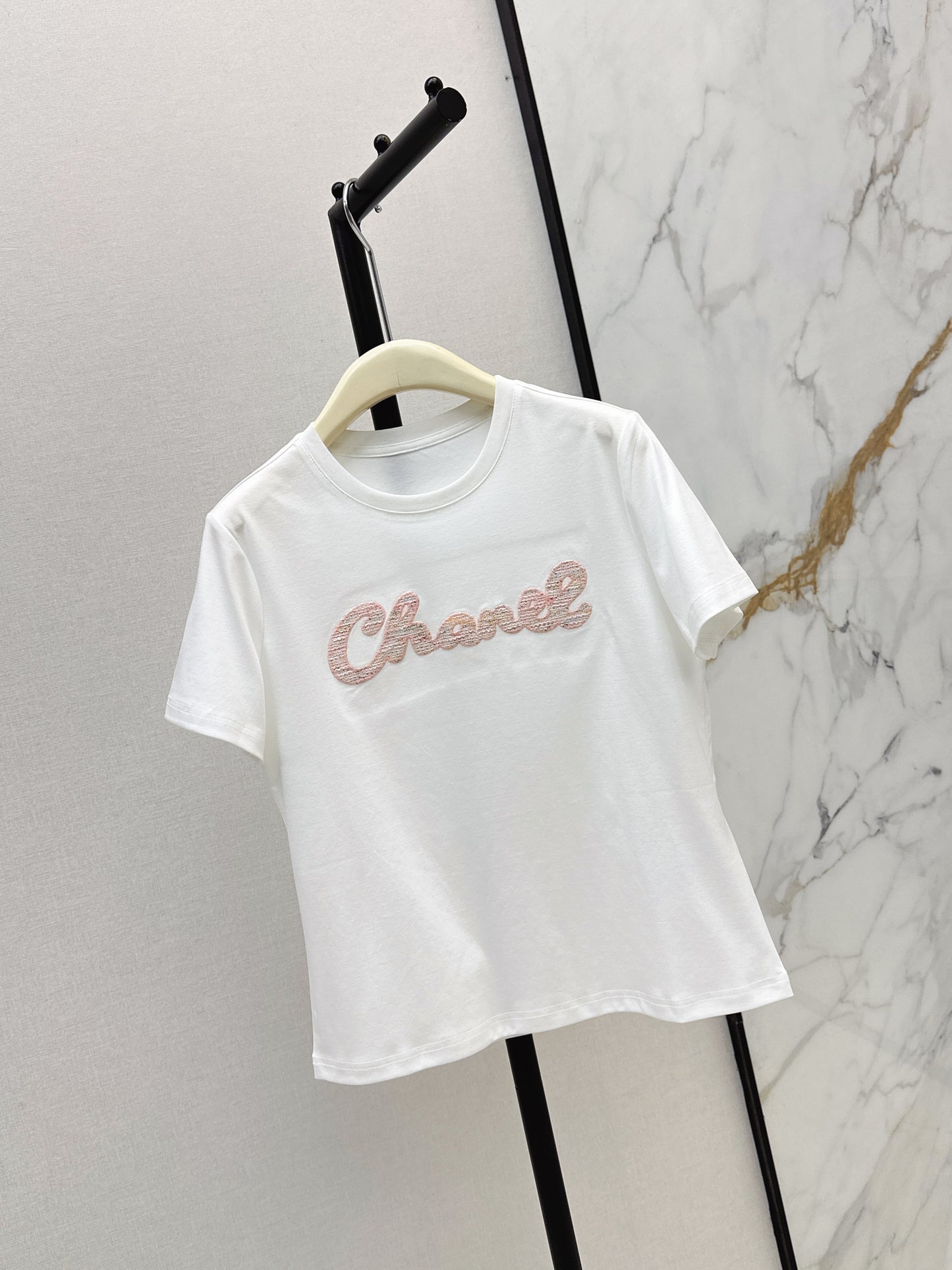 26SS NEW Xiaoxiangfeng Heavy Industry patchwork embroidered letters short-sleeved T-shirt