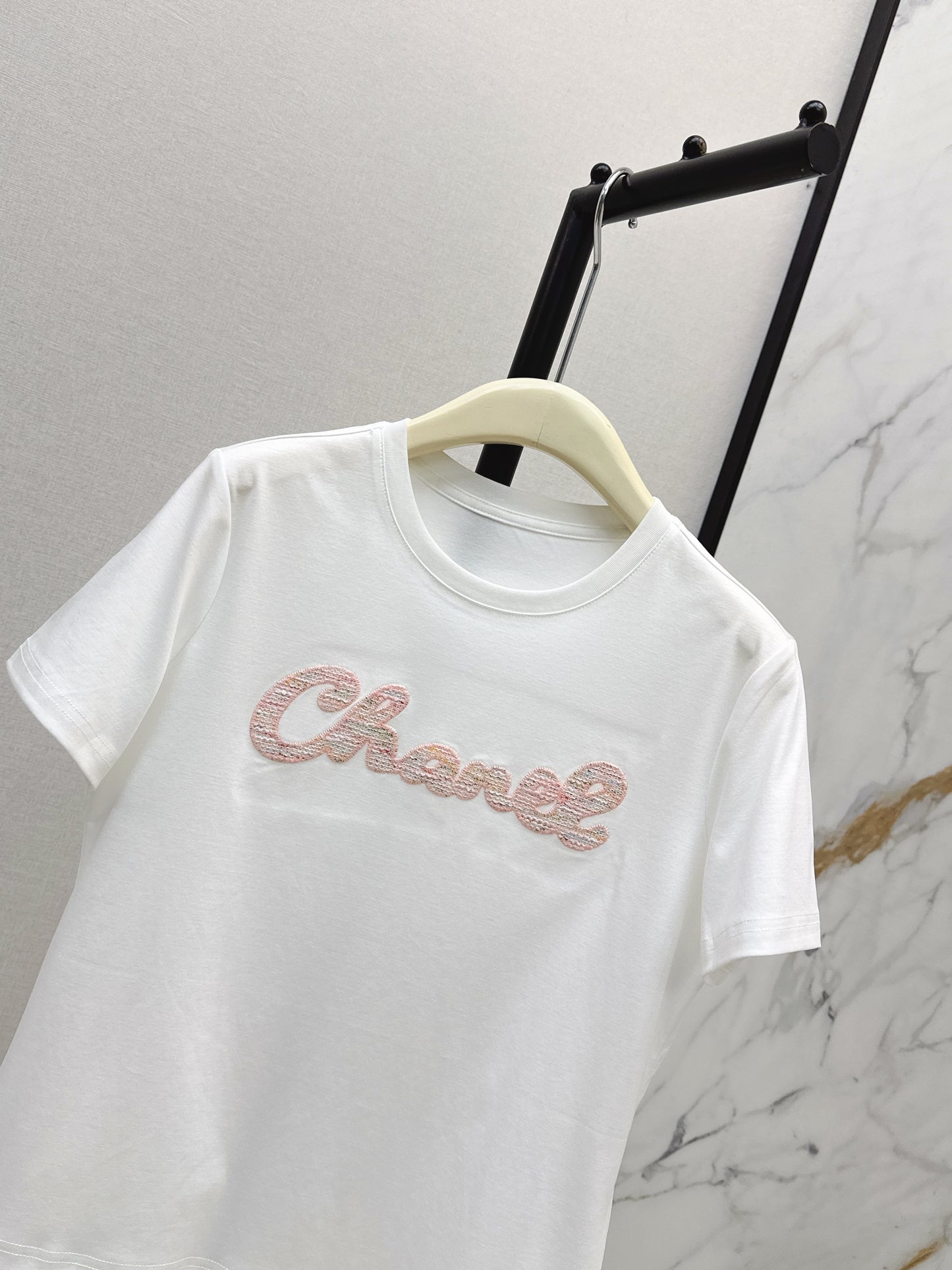 26SS NEW Xiaoxiangfeng Heavy Industry patchwork embroidered letters short-sleeved T-shirt
