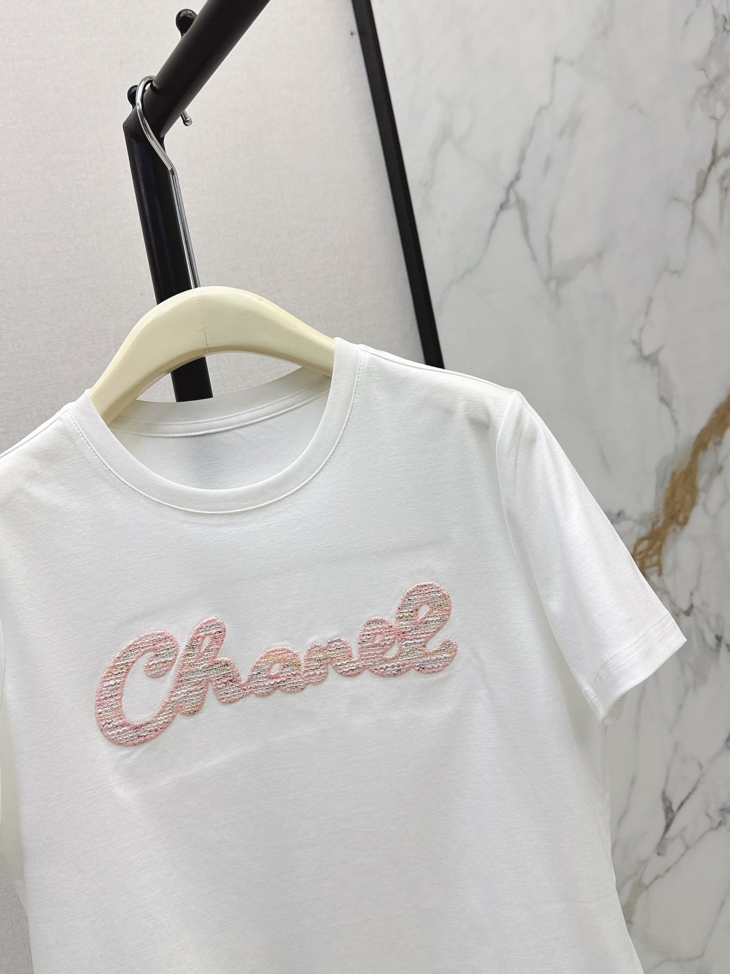 26SS NEW Xiaoxiangfeng Heavy Industry patchwork embroidered letters short-sleeved T-shirt