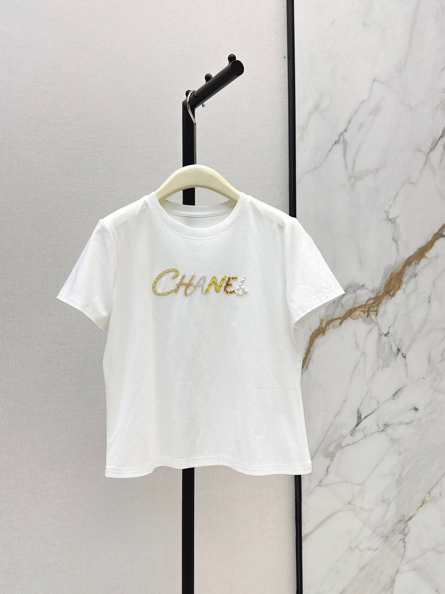 26SS NEW Xiaoxiangfeng Heavy Industry beaded letter short-sleeved T-shirt