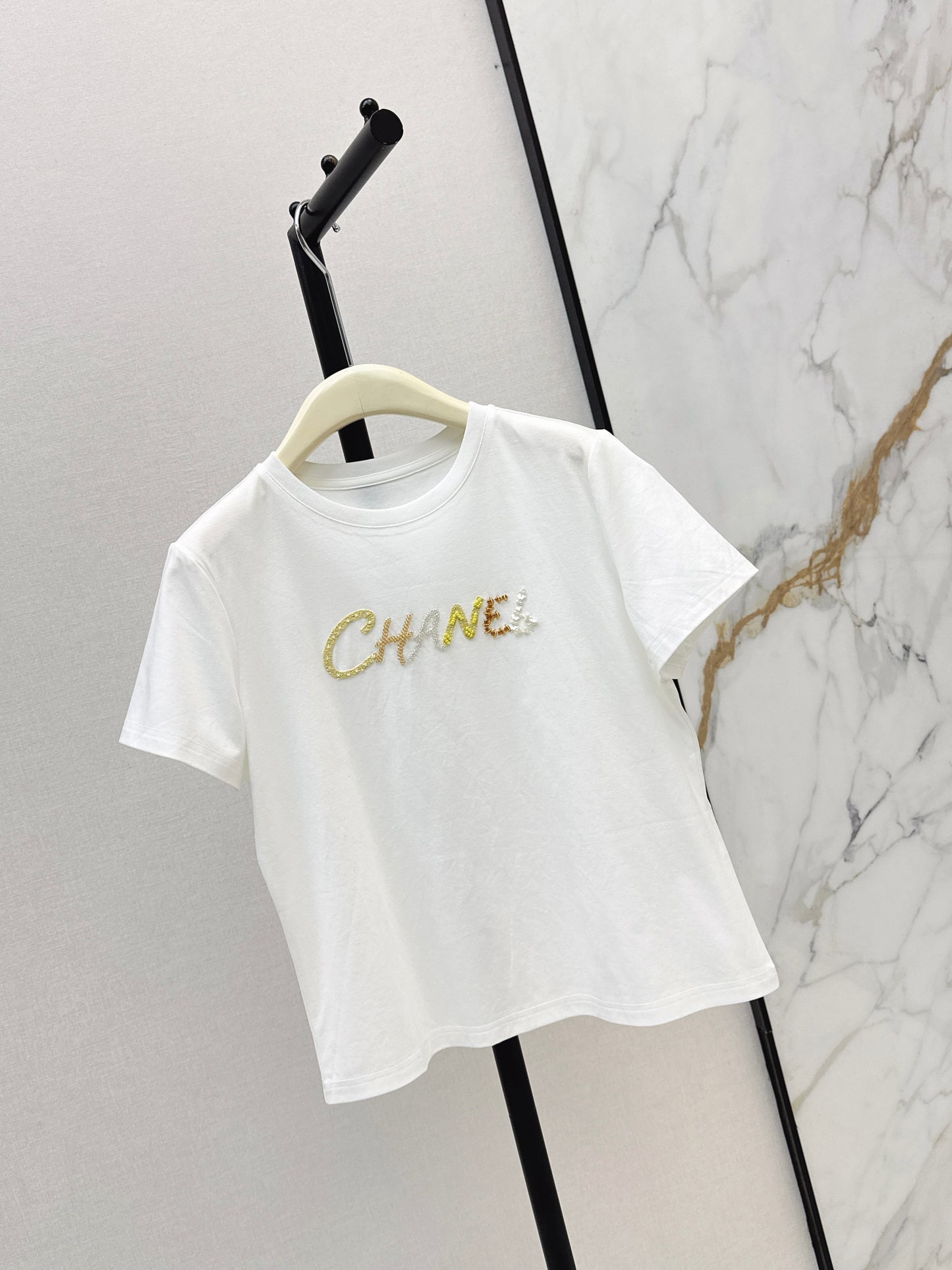 26SS NEW Xiaoxiangfeng Heavy Industry beaded letter short-sleeved T-shirt