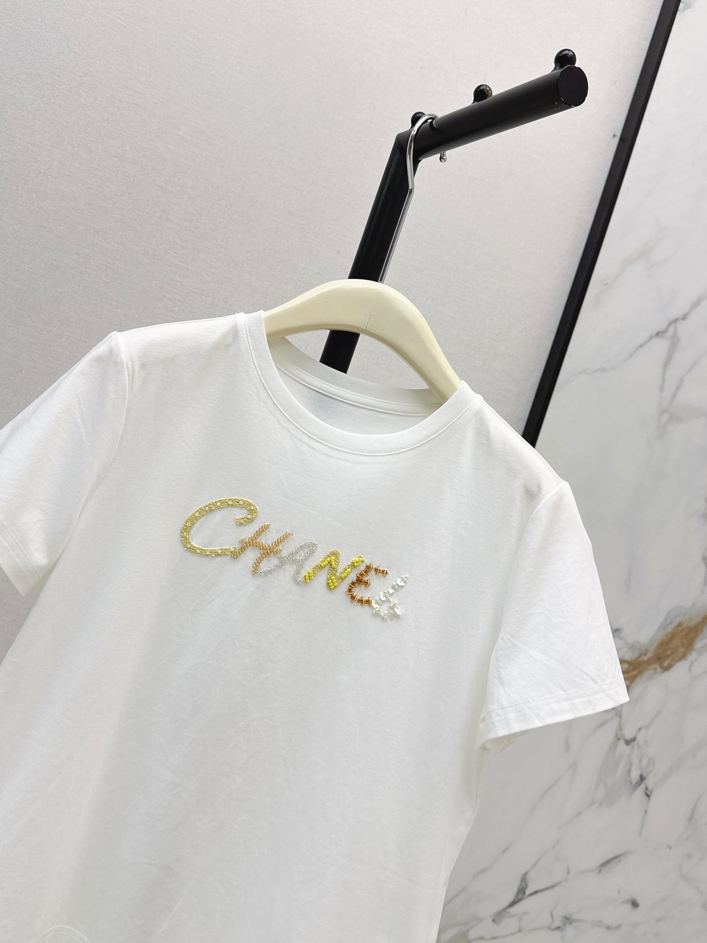 26SS NEW Xiaoxiangfeng Heavy Industry beaded letter short-sleeved T-shirt