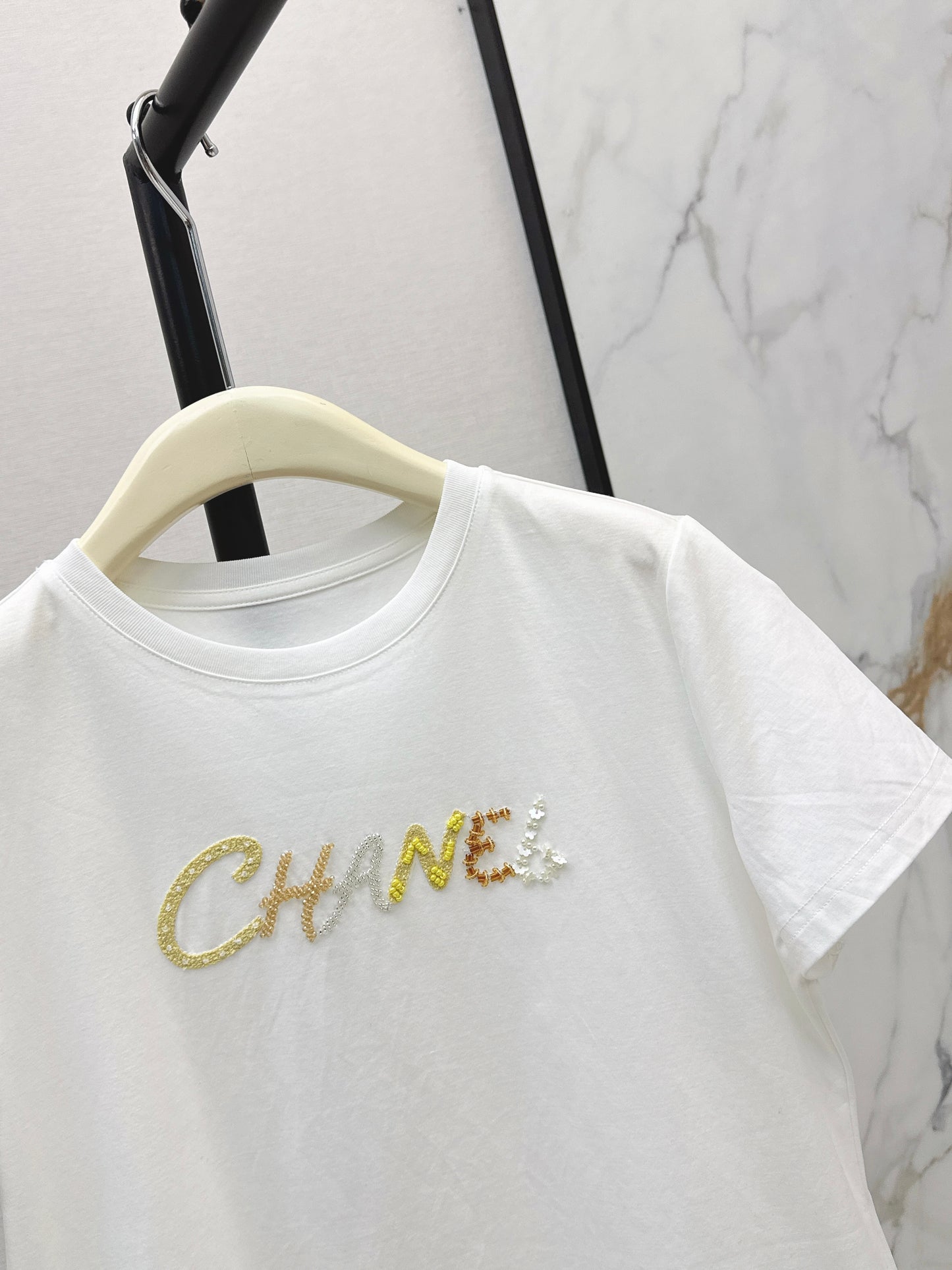 26SS NEW Xiaoxiangfeng Heavy Industry beaded letter short-sleeved T-shirt