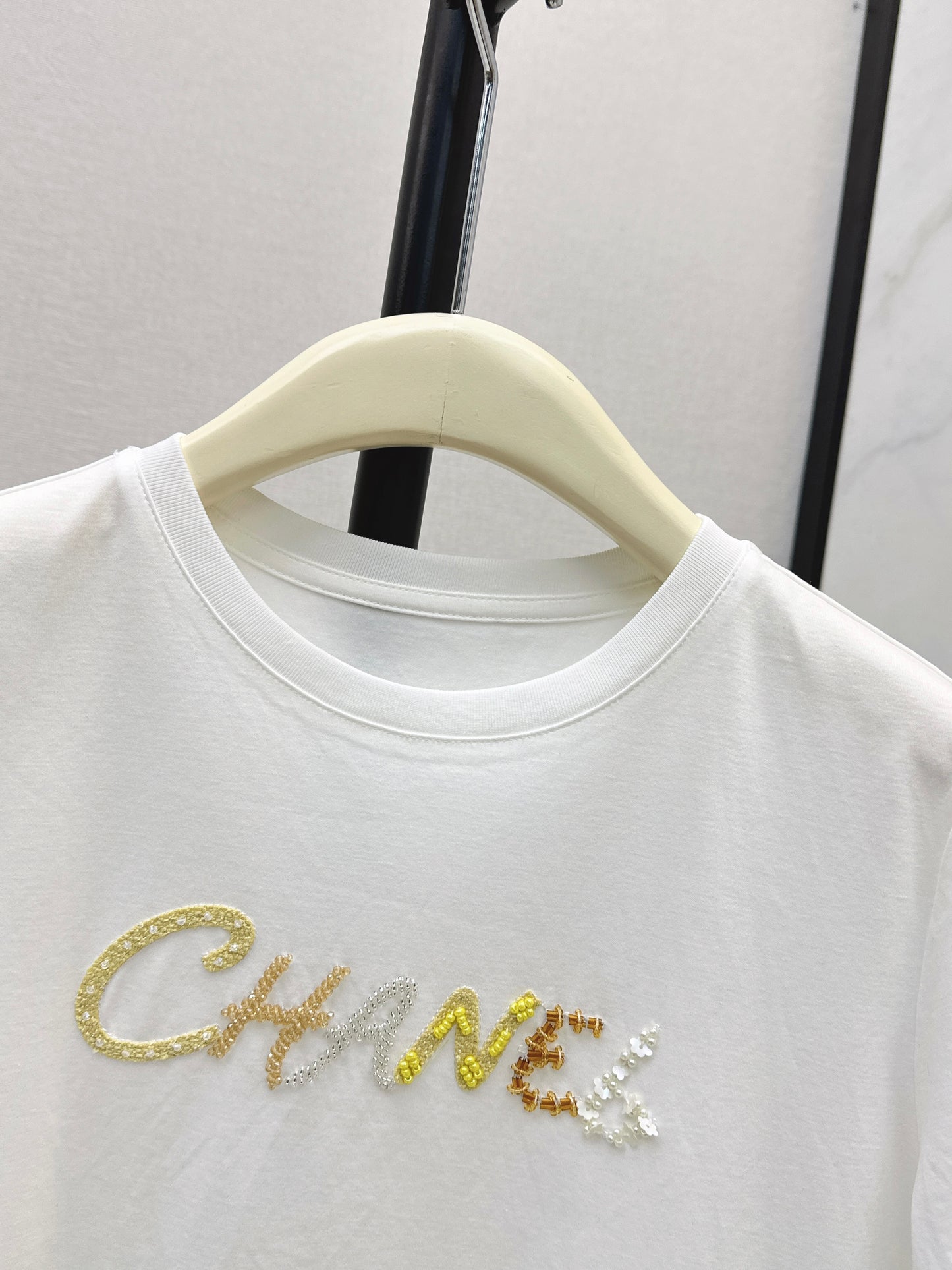 26SS NEW Xiaoxiangfeng Heavy Industry beaded letter short-sleeved T-shirt