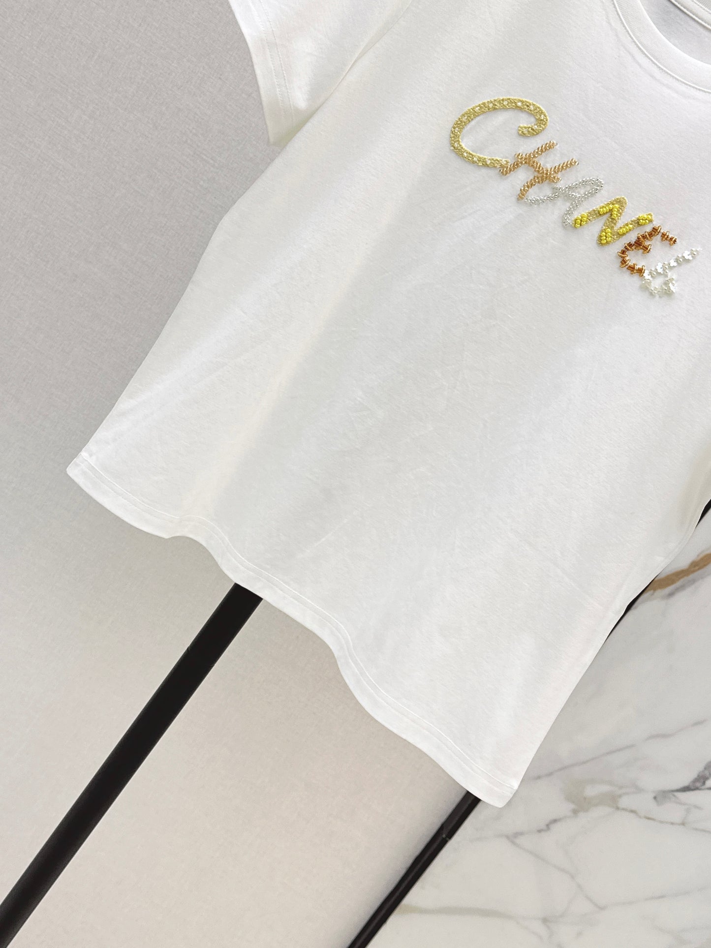 26SS NEW Xiaoxiangfeng Heavy Industry beaded letter short-sleeved T-shirt