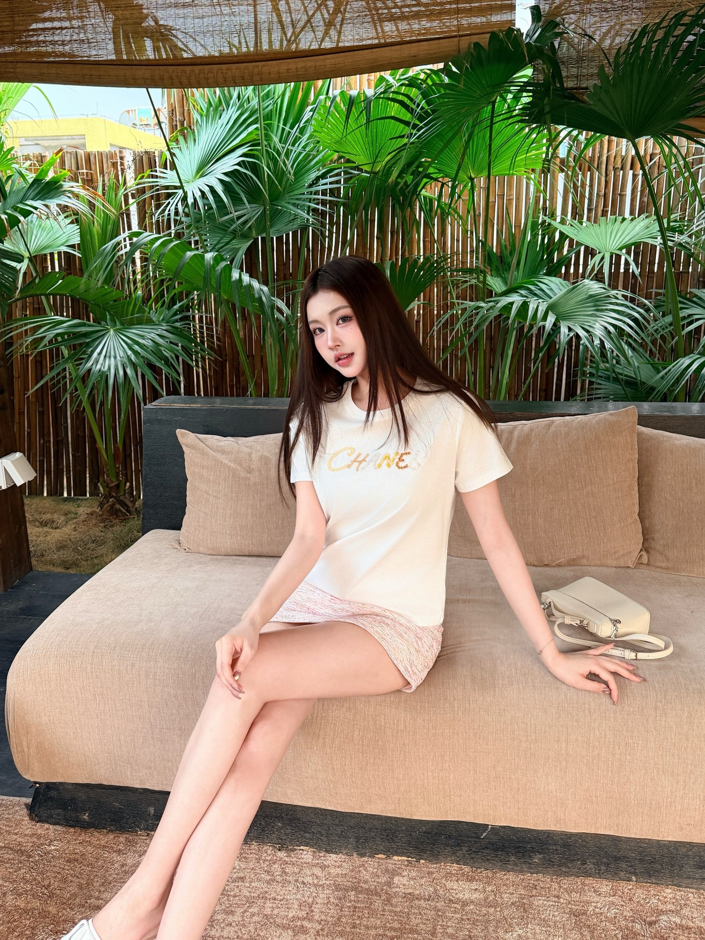 26SS NEW Xiaoxiangfeng Heavy Industry beaded letter short-sleeved T-shirt