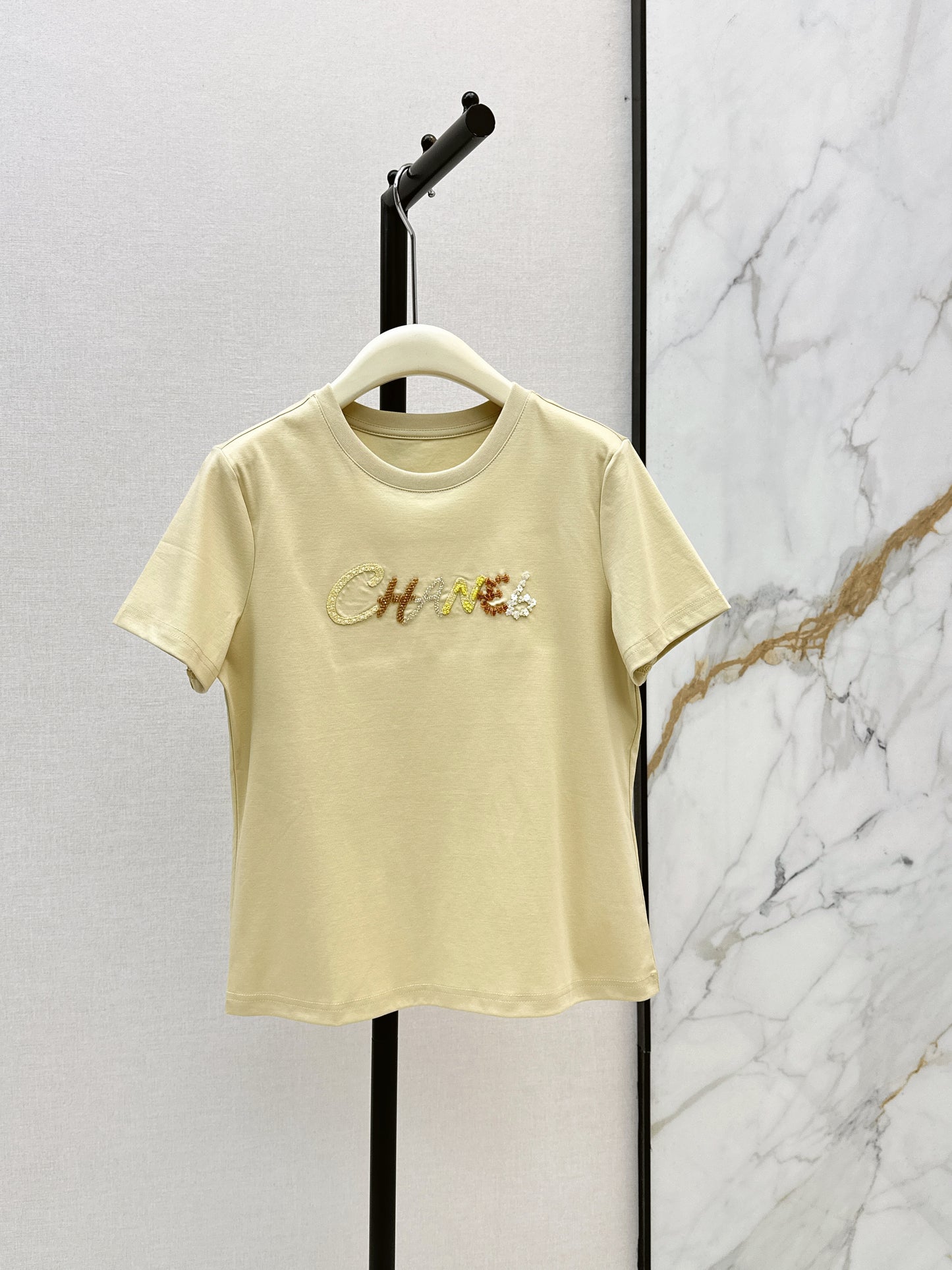 26SS NEW Xiaoxiangfeng Heavy Industry beaded letter short-sleeved T-shirt