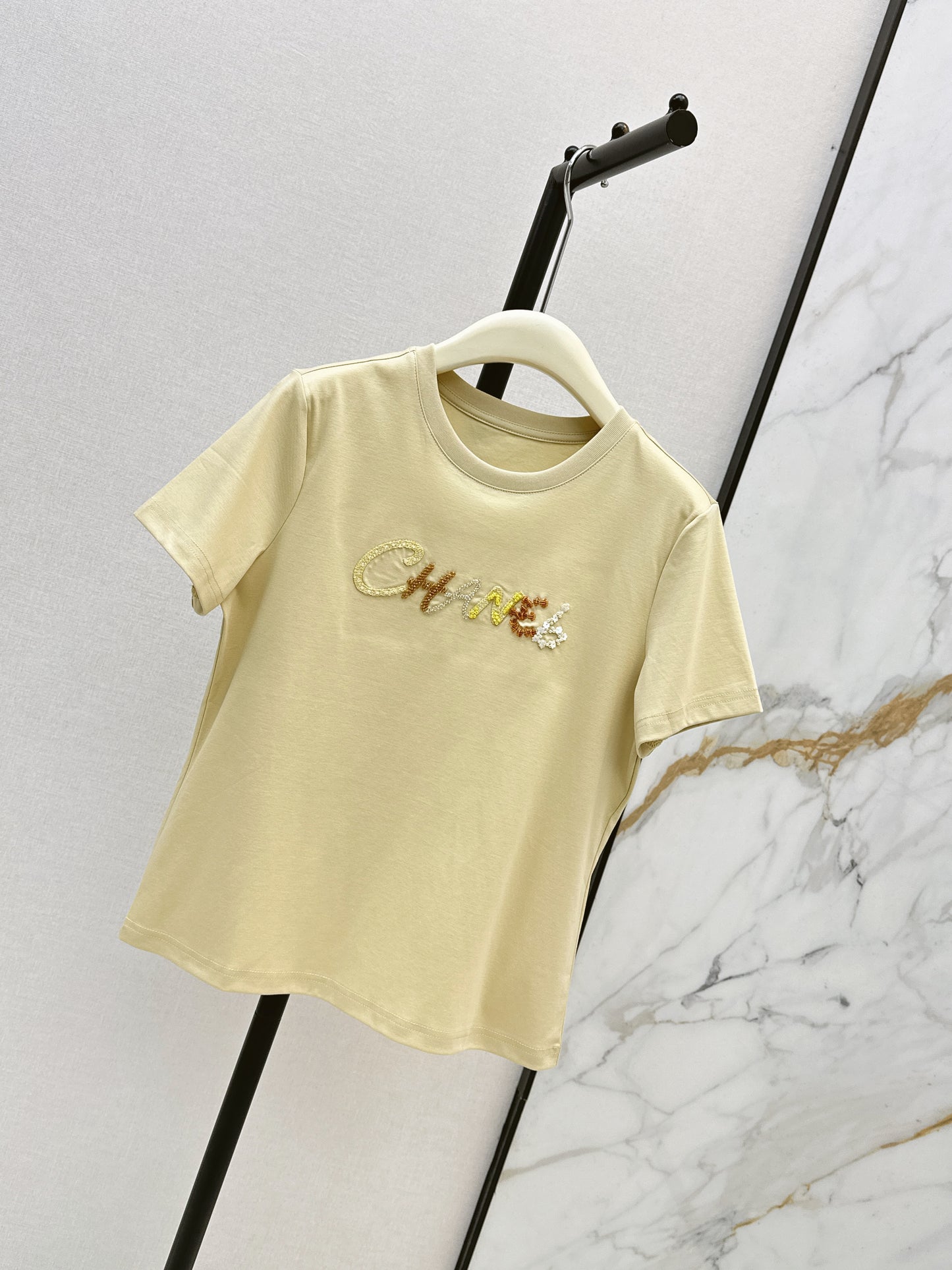 26SS NEW Xiaoxiangfeng Heavy Industry beaded letter short-sleeved T-shirt