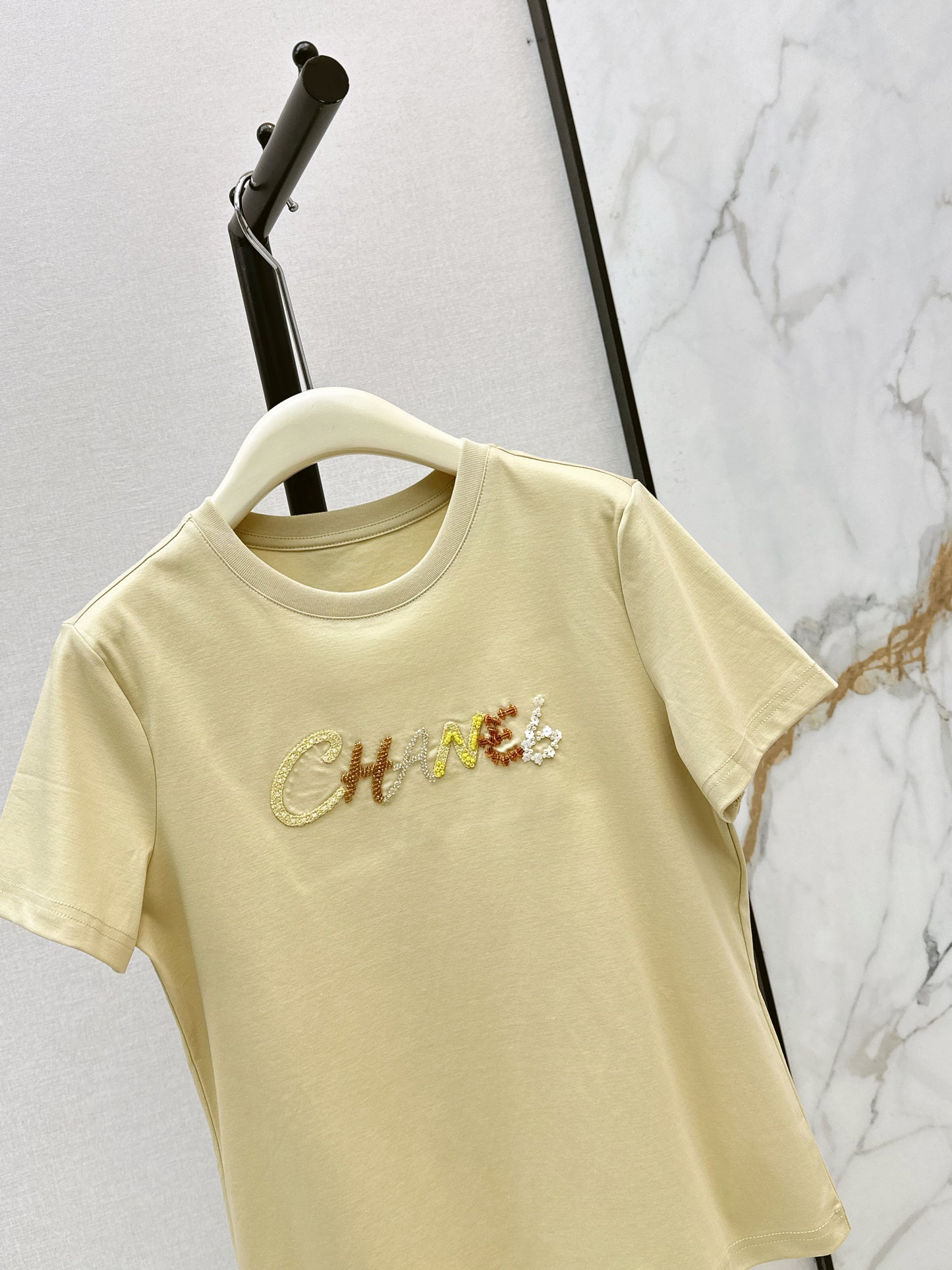 26SS NEW Xiaoxiangfeng Heavy Industry beaded letter short-sleeved T-shirt