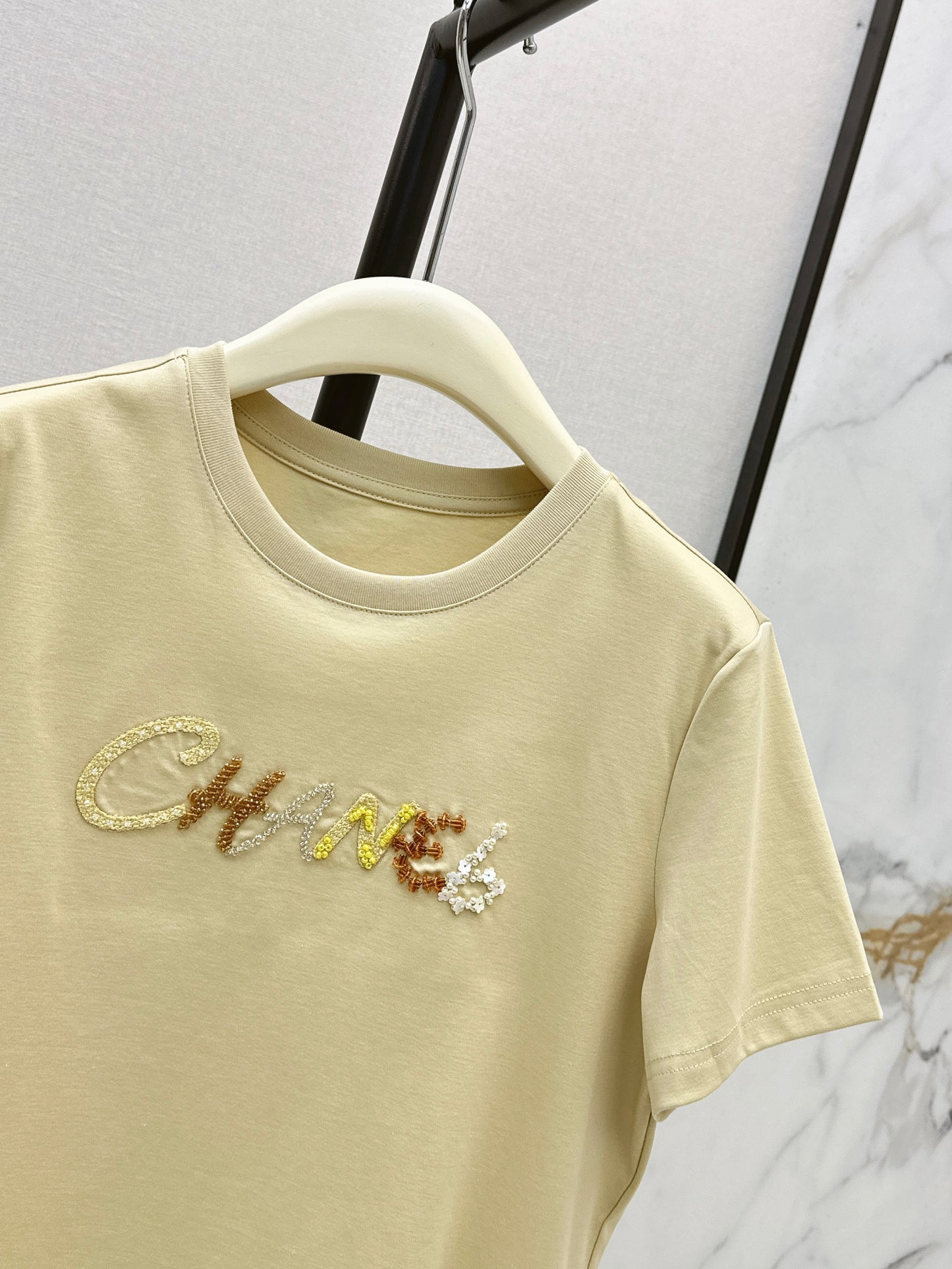 26SS NEW Xiaoxiangfeng Heavy Industry beaded letter short-sleeved T-shirt