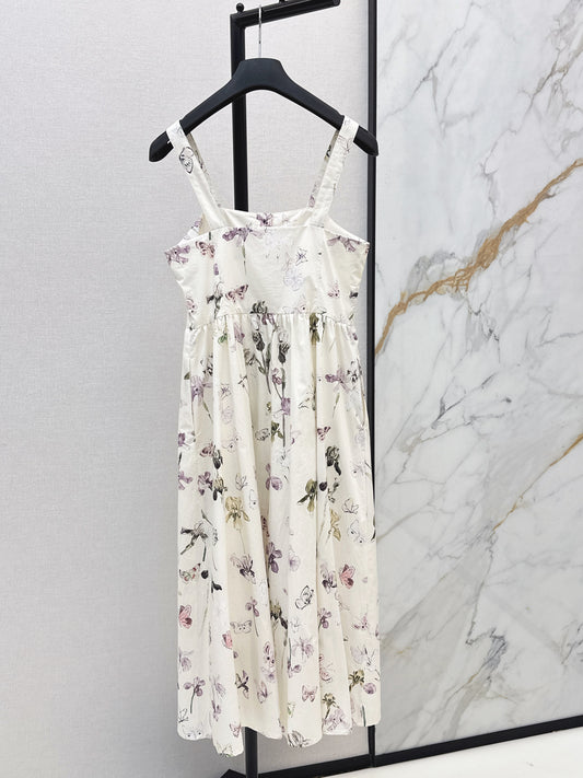 26SS NEW butterfly iris print pattern suspender dress