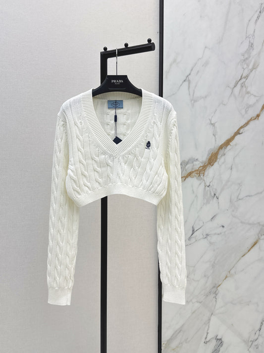 26SS NEW Three-dimensional twist knitted short V-neck sweater