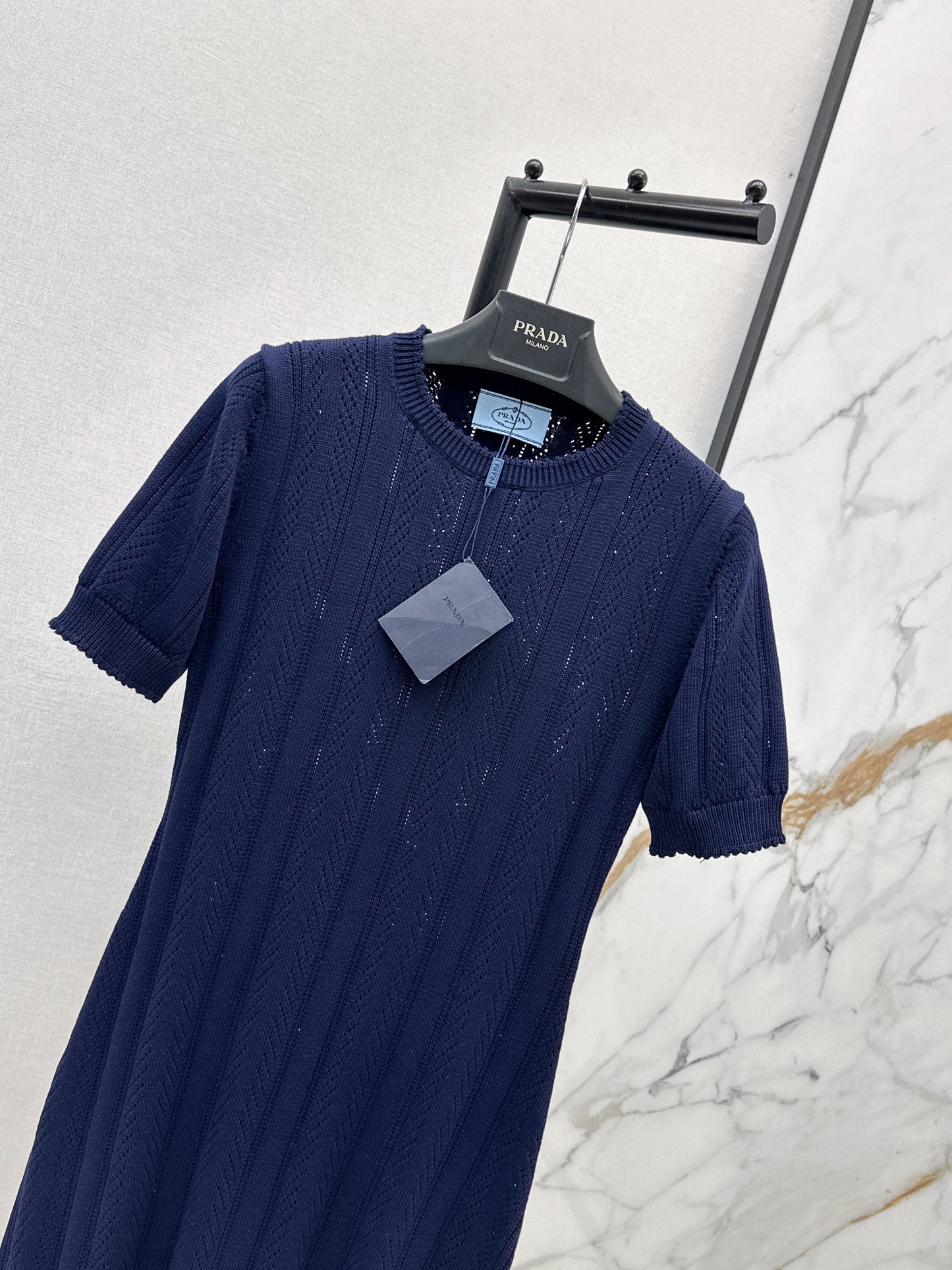 26SS NEW Hollow crocheted short-sleeved dress
