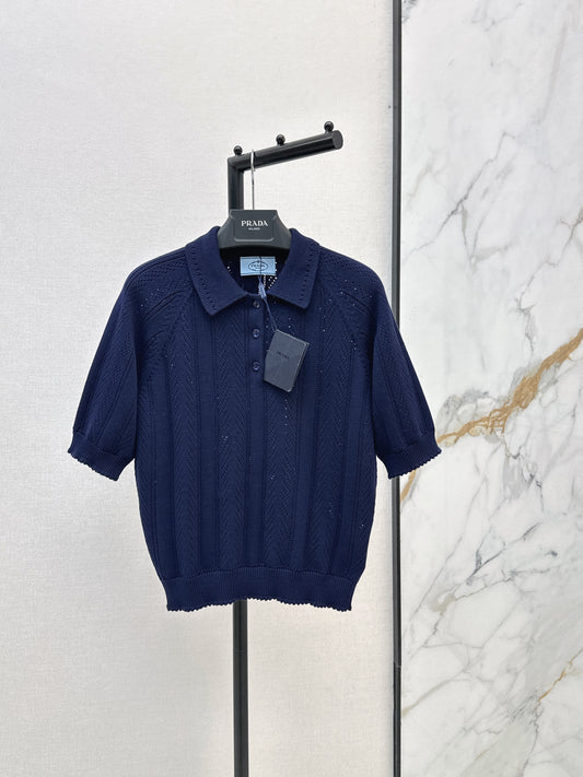 26SS NEW Hollow crocheted polo sweater