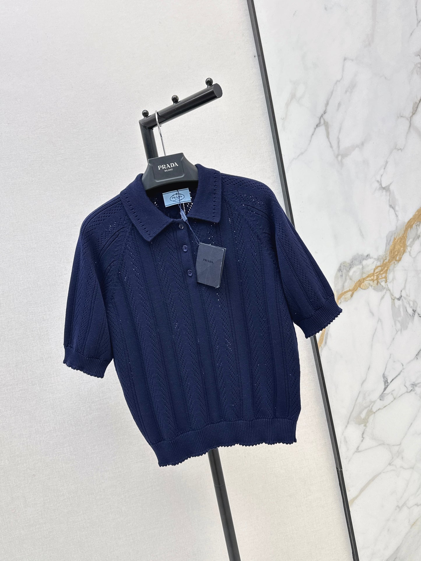 26SS NEW Hollow crocheted polo sweater