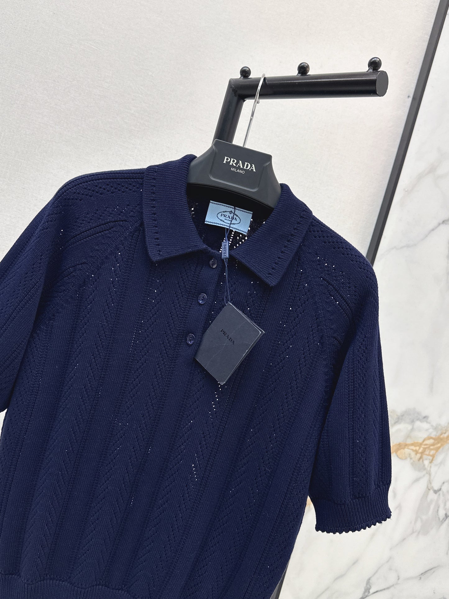 26SS NEW Hollow crocheted polo sweater