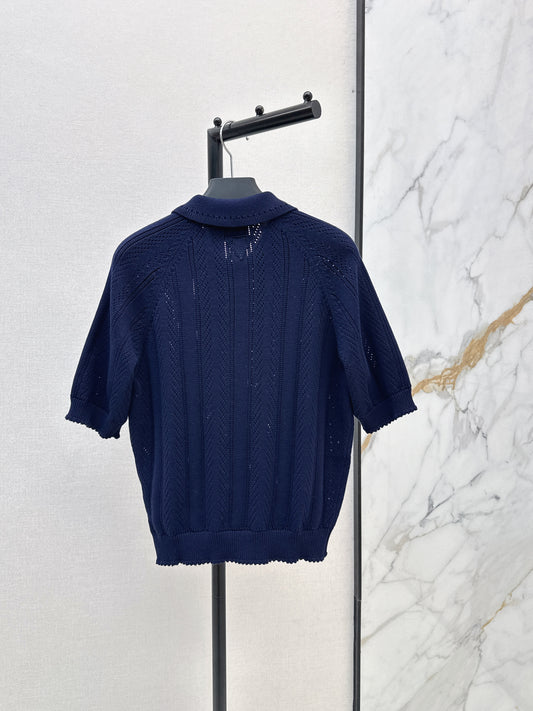 26SS NEW Hollow crocheted polo sweater