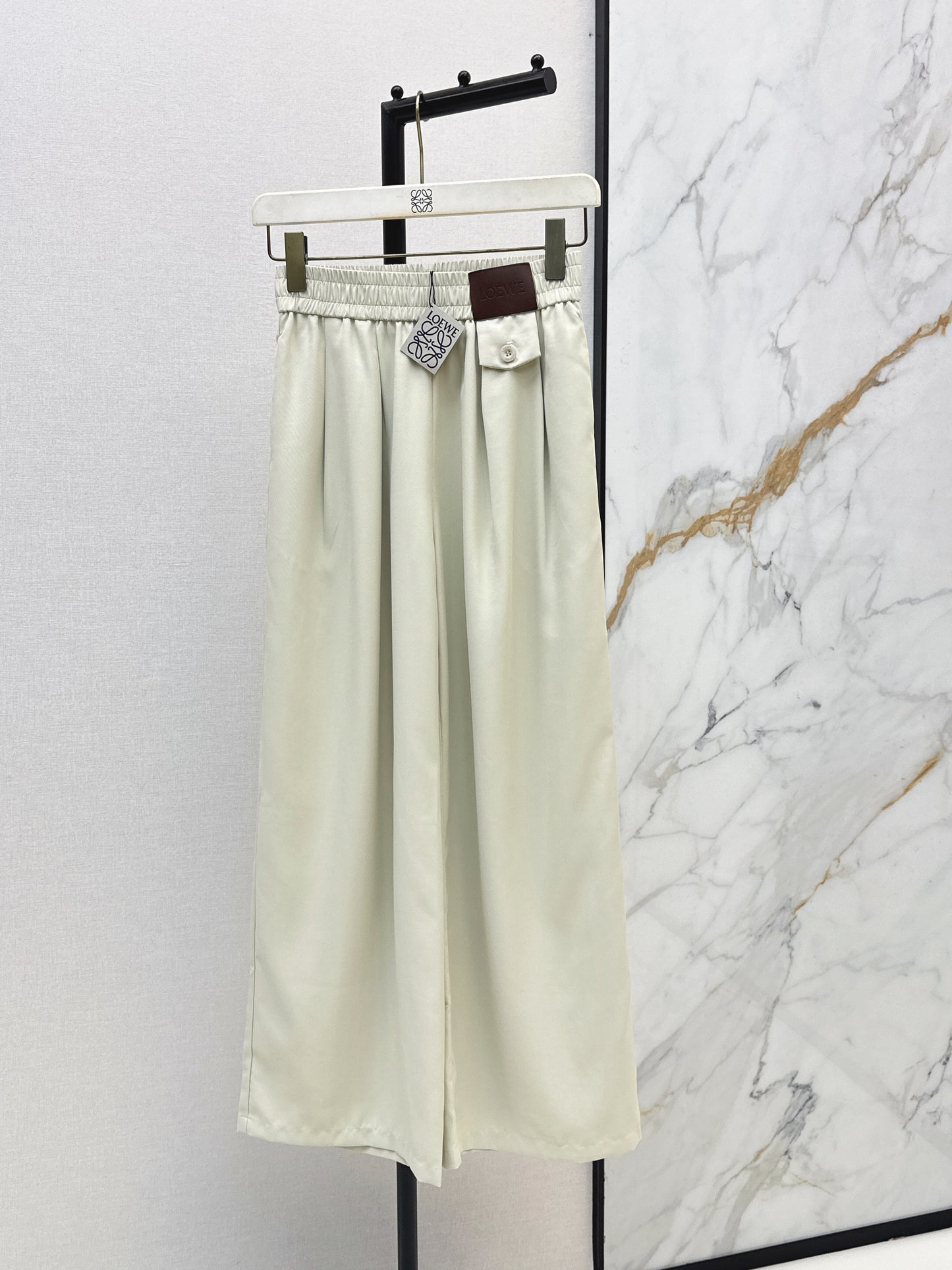 26SS NEW Leather brand decorated straight pants