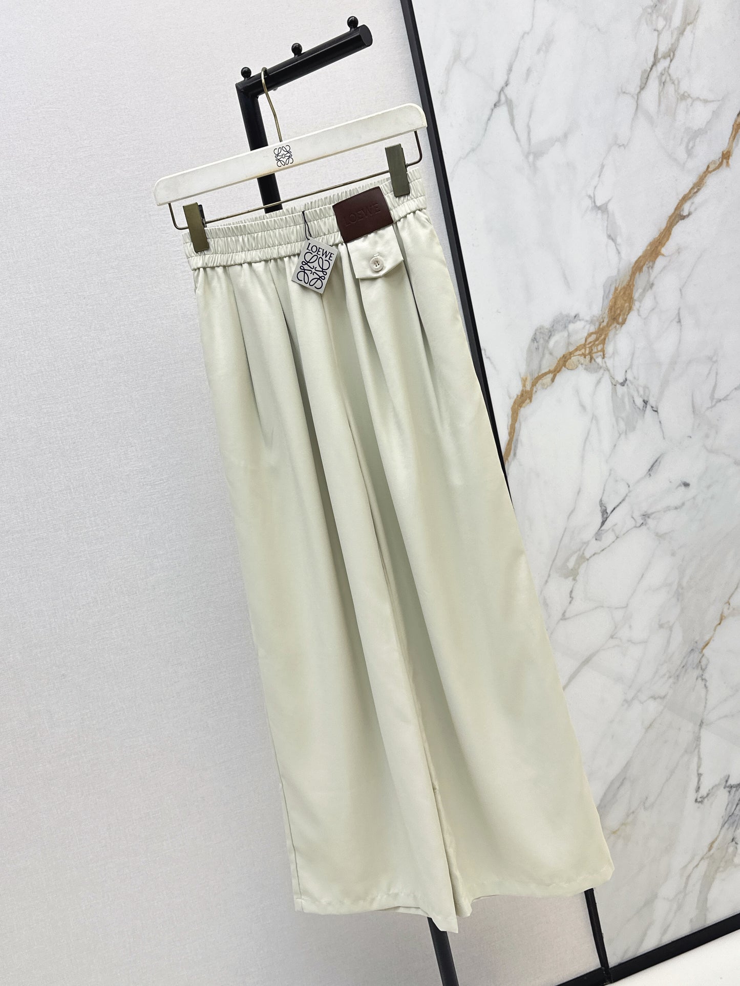 26SS NEW Leather brand decorated straight pants