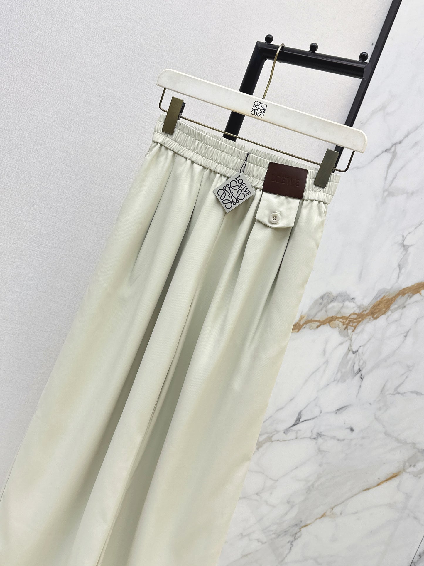 26SS NEW Leather brand decorated straight pants