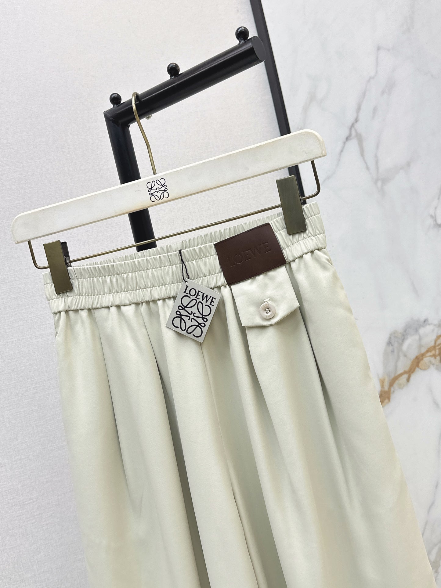 26SS NEW Leather brand decorated straight pants
