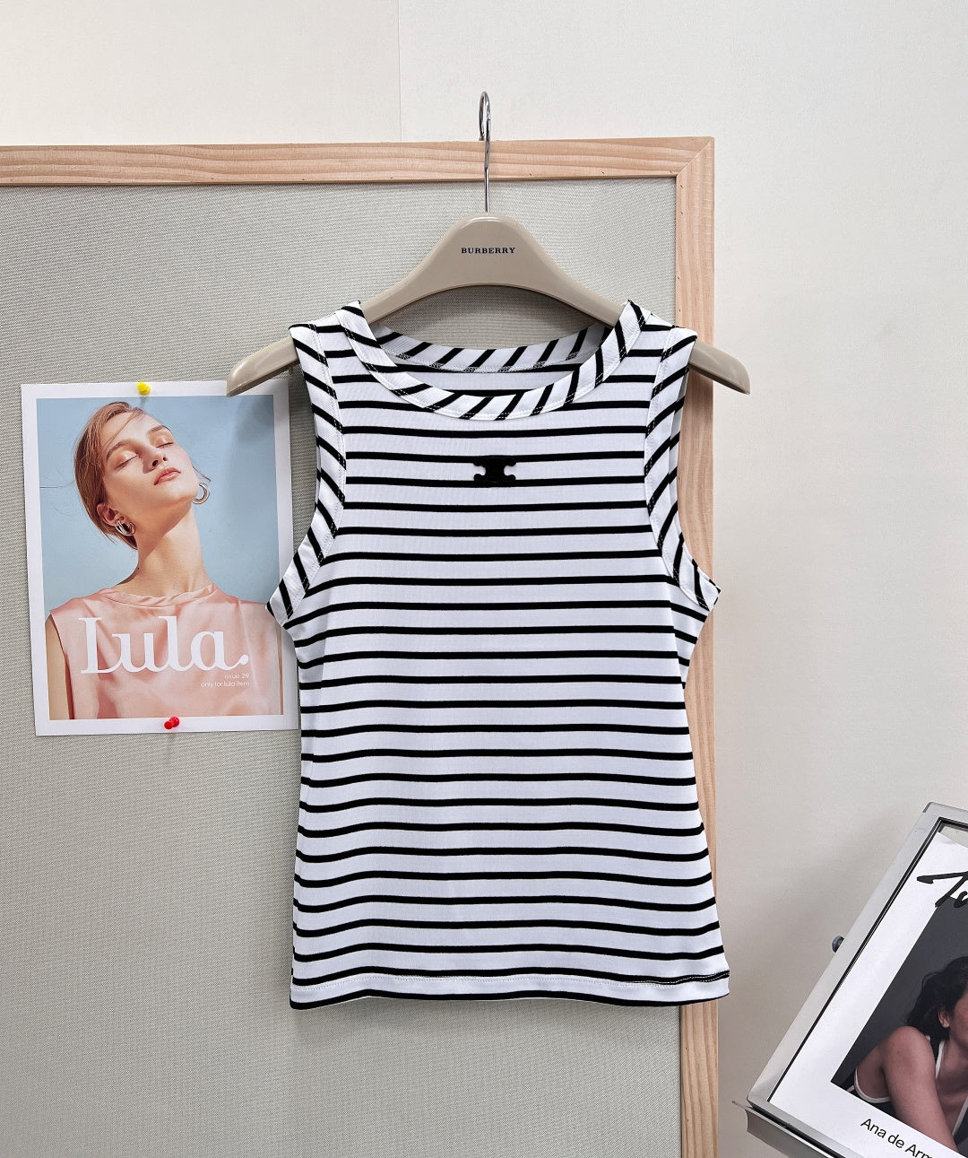 26SS NEW Classic black and white horizontal striped sleeveless vest