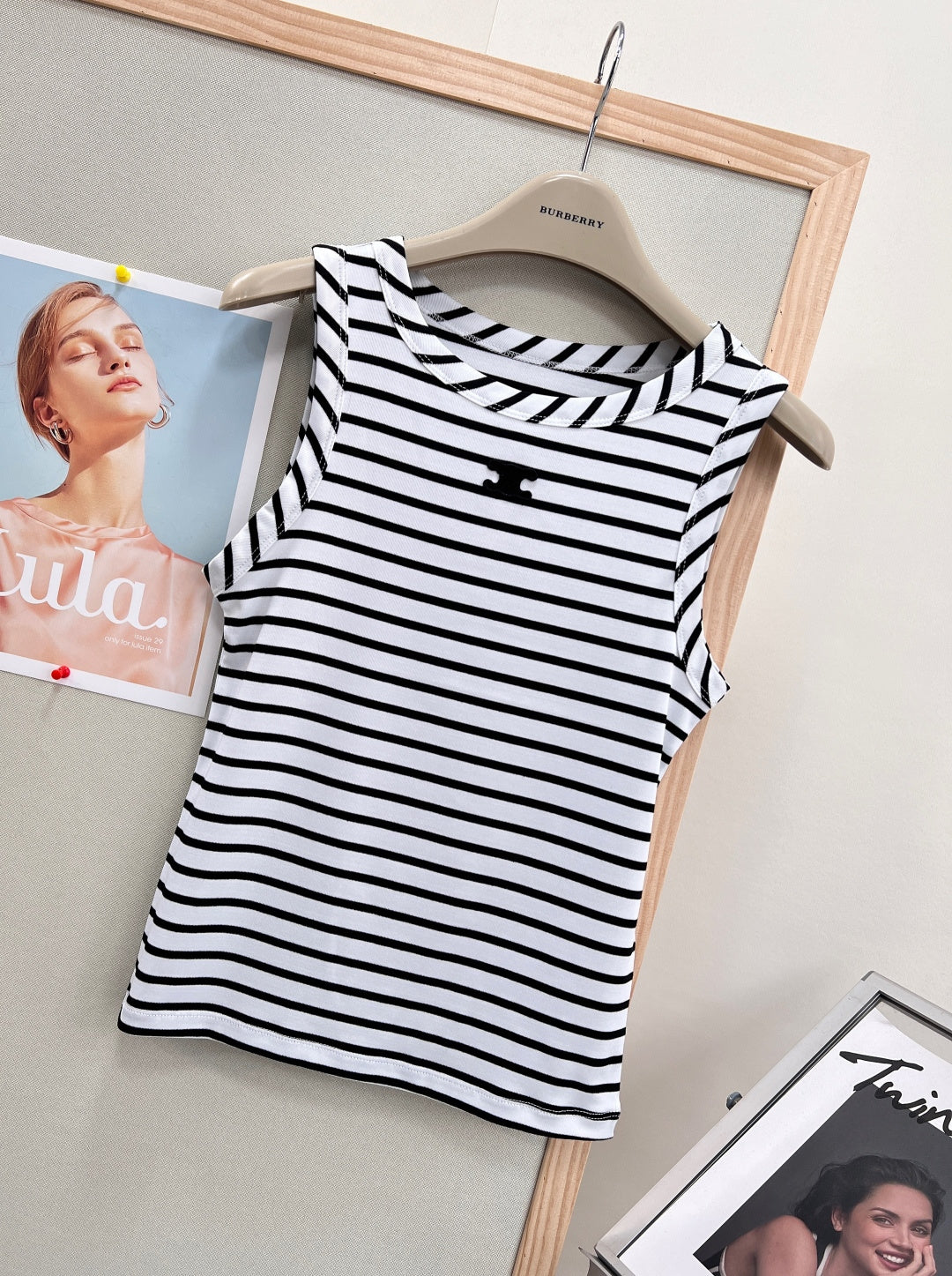 26SS NEW Classic black and white horizontal striped sleeveless vest