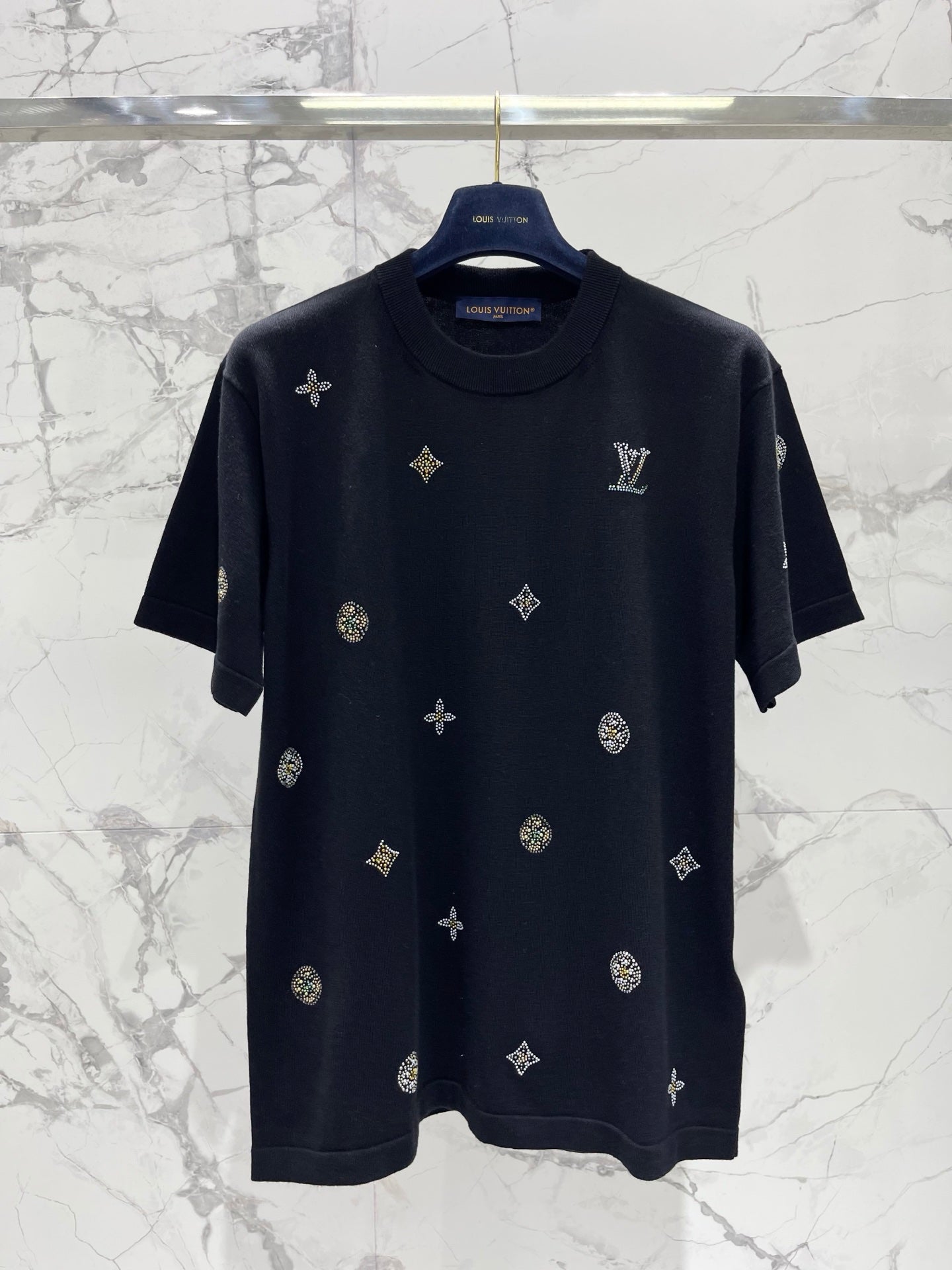 26SS NEW Rhinestone knitted short sleeves