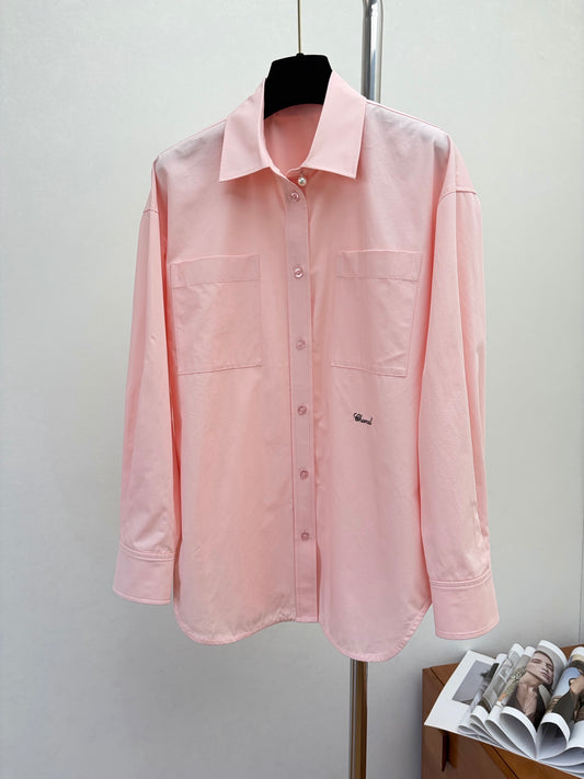 🔥Highest Quality🔥26SS NEW show style double pocket silk cotton pink shirt