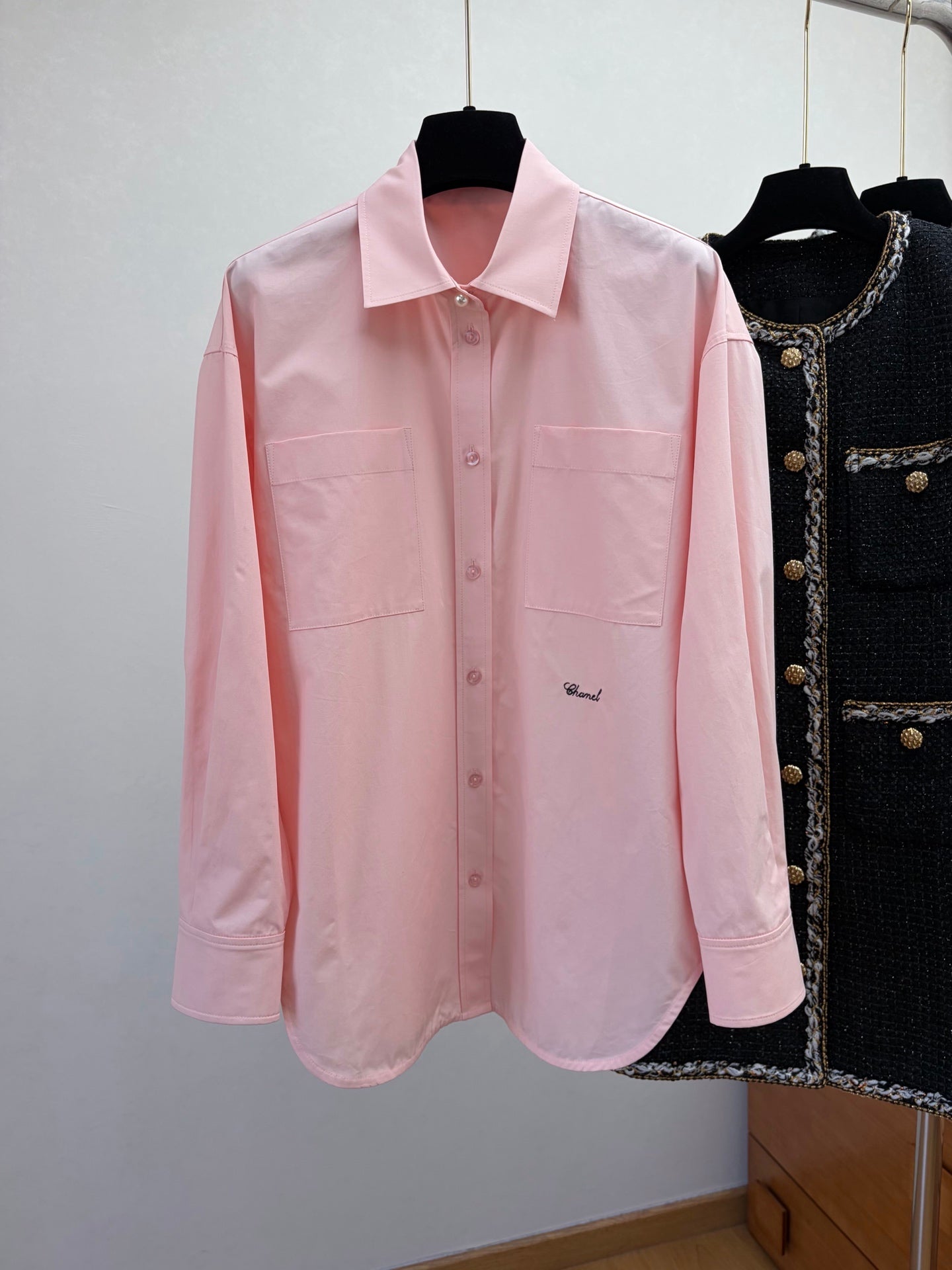 🔥Highest Quality🔥26SS NEW show style double pocket silk cotton pink shirt
