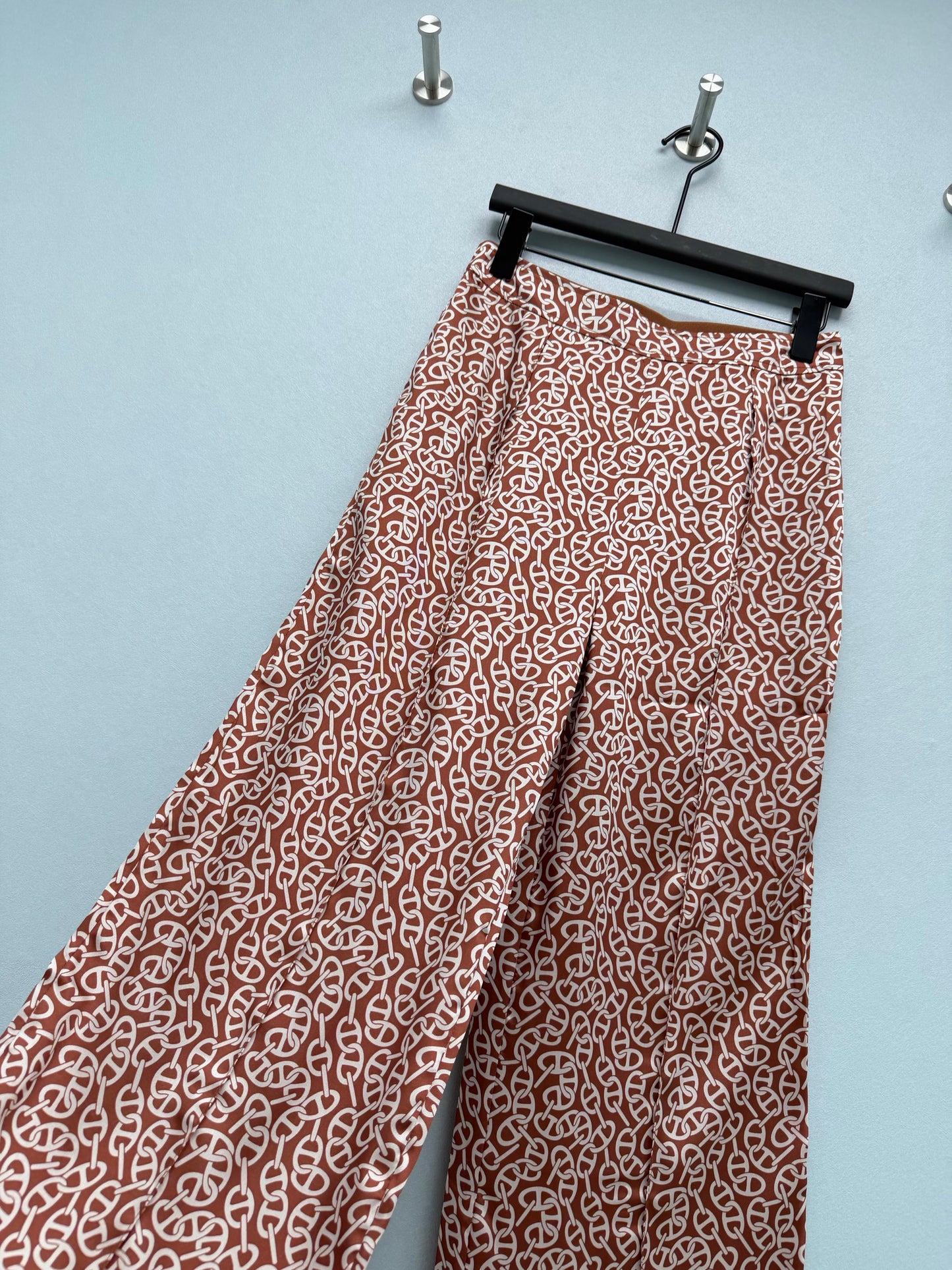 26SS NEW silk pig nose print wide leg pants
