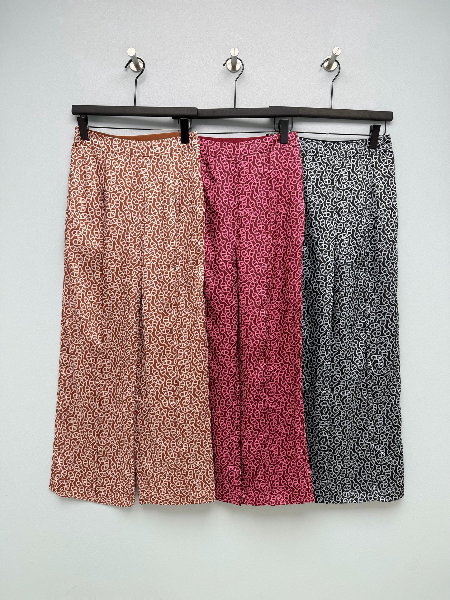 26SS NEW silk pig nose print wide leg pants