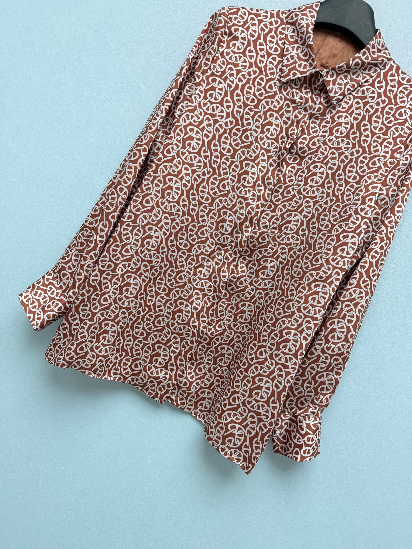 26SS NEW Silk pig nose print lapel long sleeve shirt