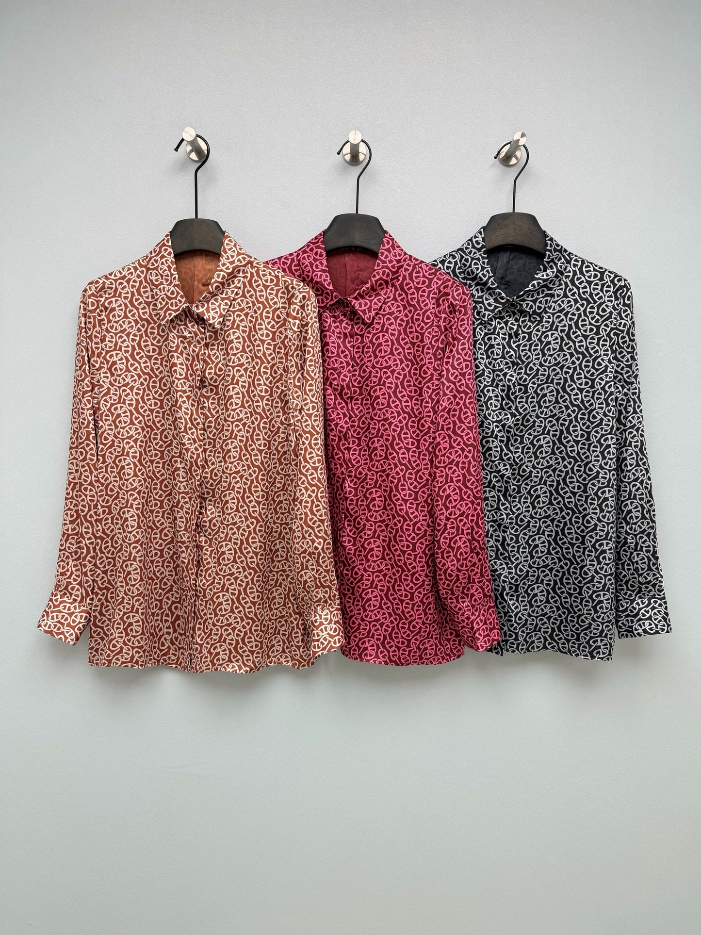 26SS NEW Silk pig nose print lapel long sleeve shirt