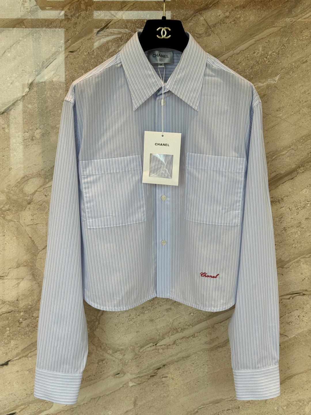 🔥Highest Quality🔥26SS NEW blue and white vertical striped short lapel shirt