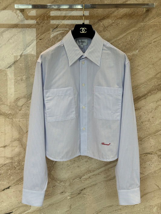 🔥Highest Quality🔥26SS NEW blue and white vertical striped short lapel shirt