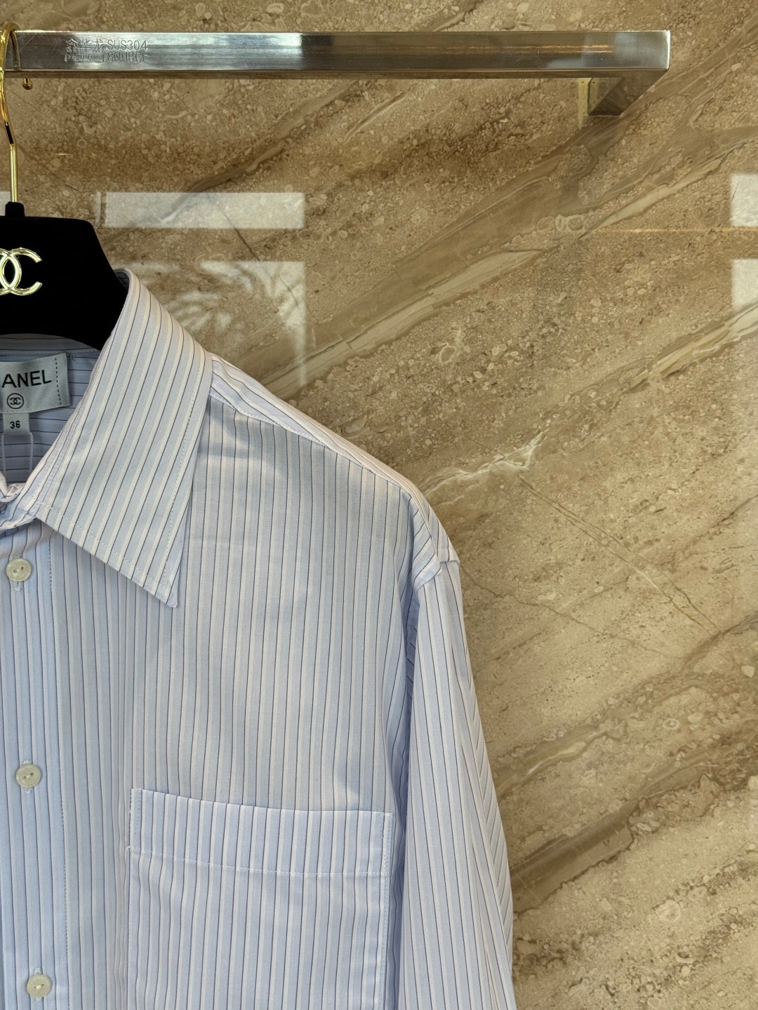 🔥Highest Quality🔥26SS NEW blue and white vertical striped short lapel shirt