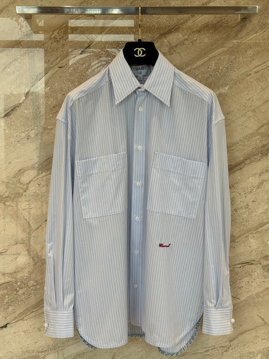🔥Highest Quality🔥26SS NEW blue and white vertical striped swallowtail lapel shirt