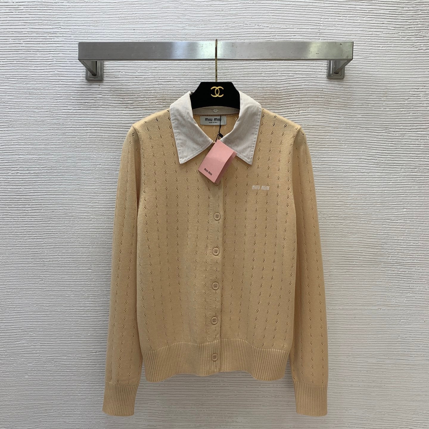 26SS NEW Striped collar button fly long-sleeved knitted cardigan