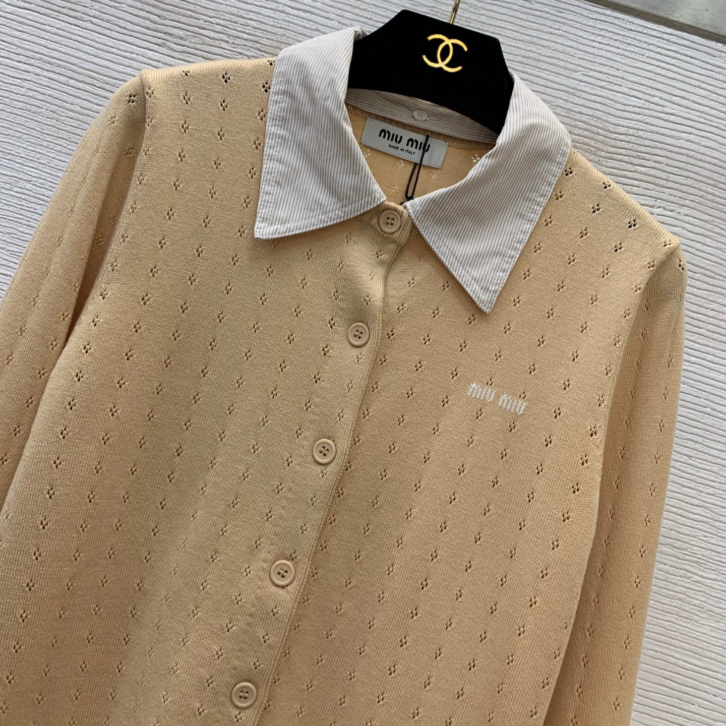 26SS NEW Striped collar button fly long-sleeved knitted cardigan